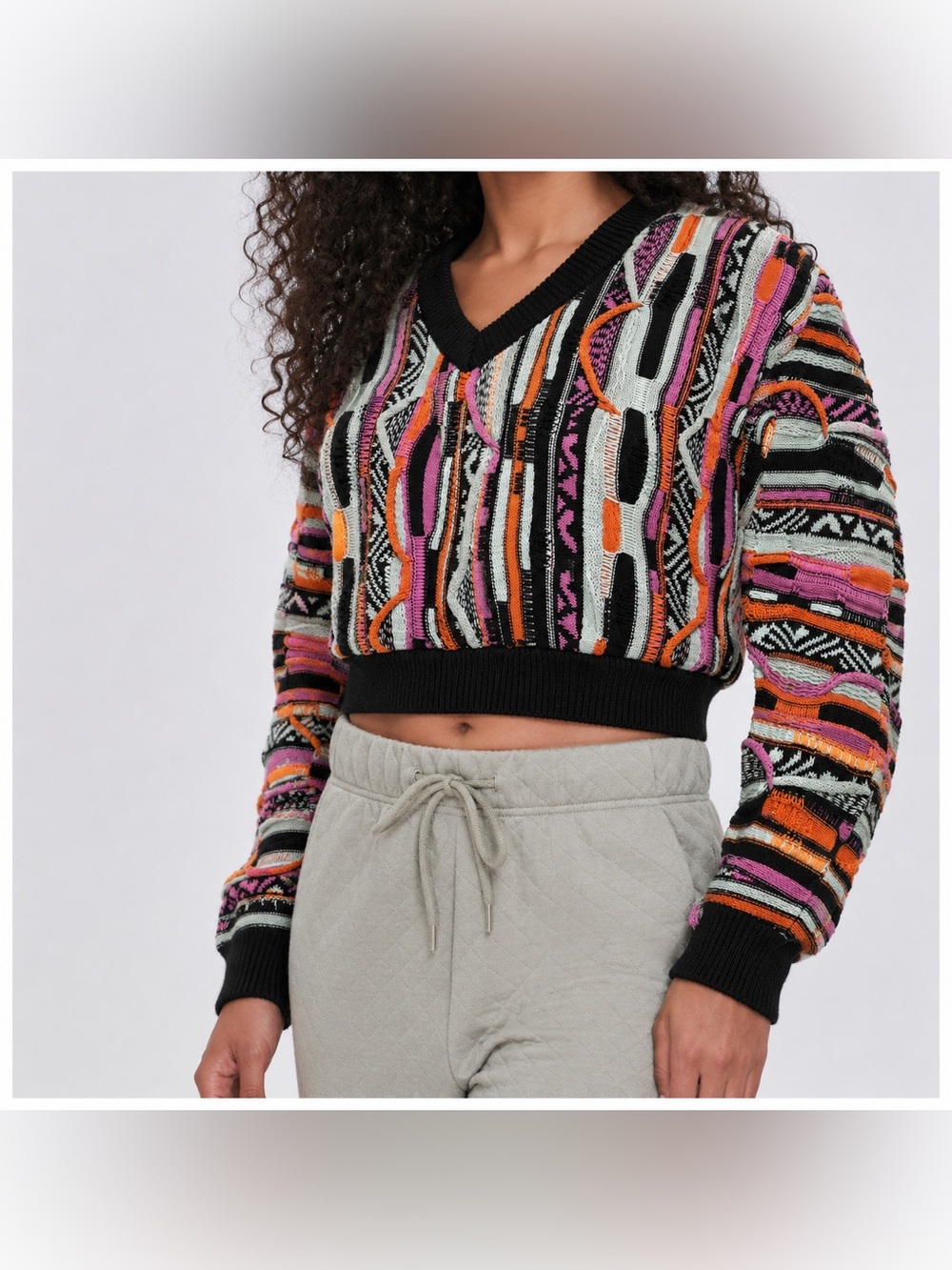 Forever 21 Multicolor Striped Knit Top in Black, Orange & Pink